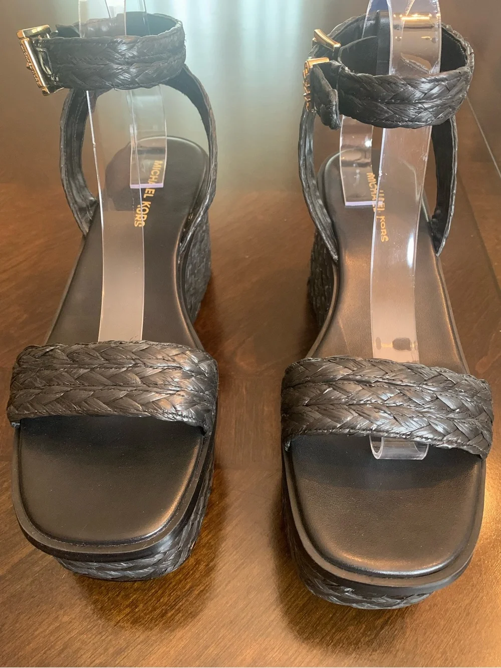 NIB MICHAEL KORS Sandra Wicker Platform Sandal in Black, Size 9.5M